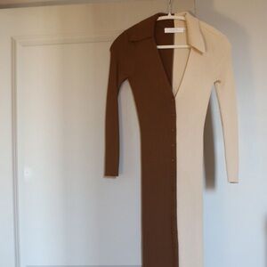 Astr Two-Tone Brown and Cream Dress
